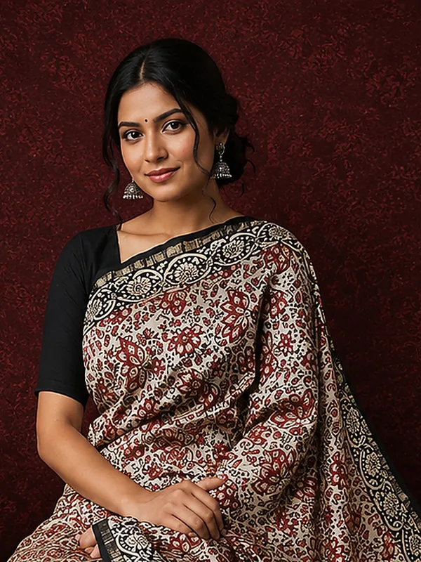 Kalamkari_Vaibhav_Chanderi_Silk_Saree_Clay_Beige