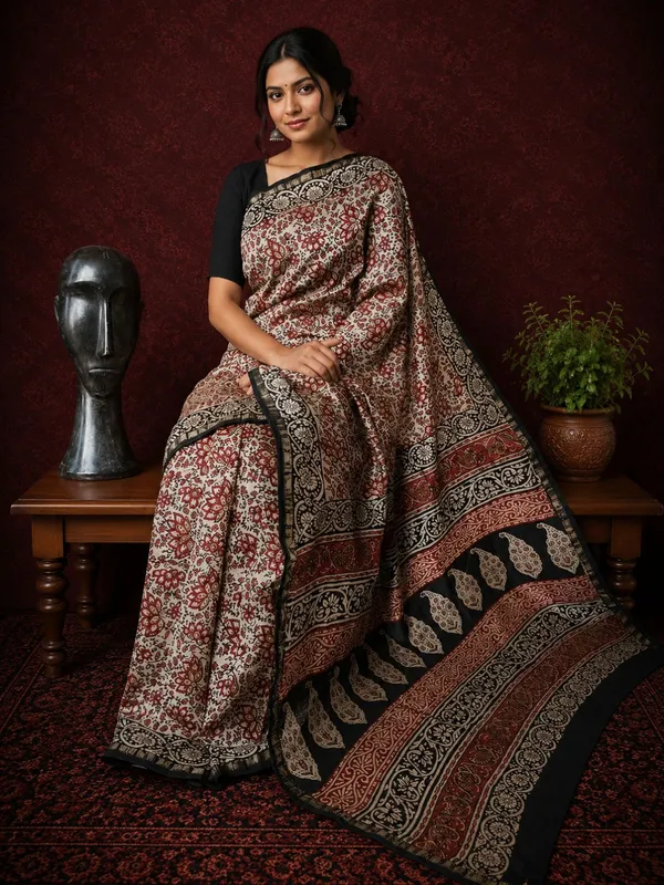 Kalamkari_Vaibhav_Chanderi_Silk_Saree_Clay_Beige