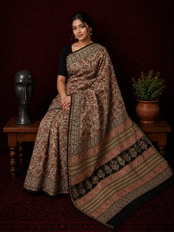 Kalamkari_Vaibhav_Chanderi_Silk_Saree_Dust_Beige