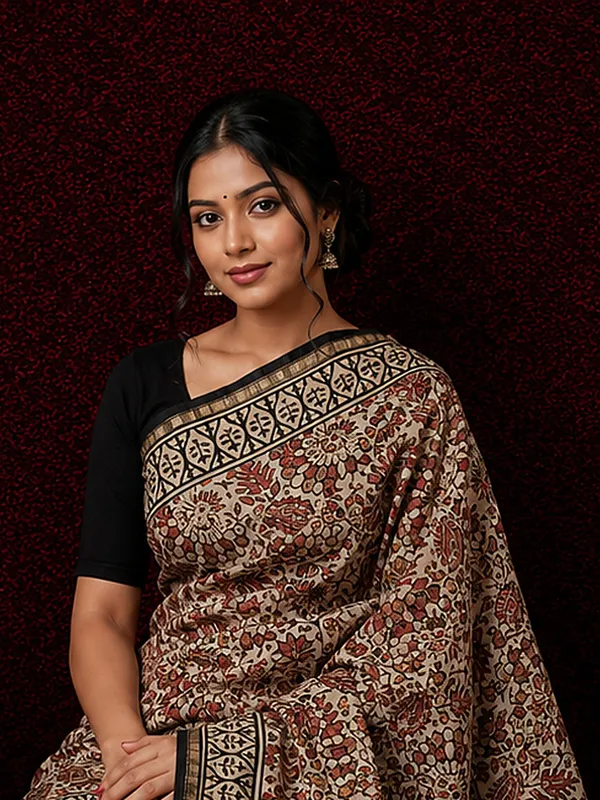 Kalamkari_Vaibhav_Chanderi_Silk_Saree_Dust_Beige