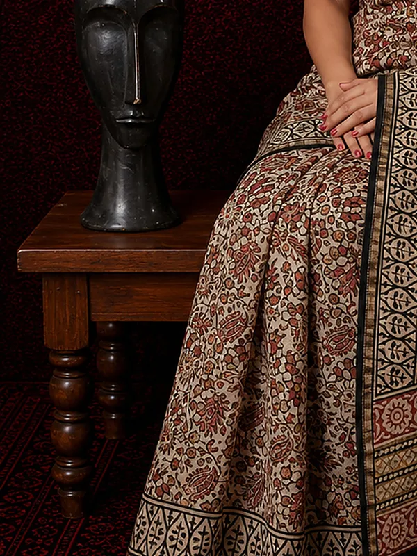 Kalamkari_Vaibhav_Chanderi_Silk_Saree_Dust_Beige