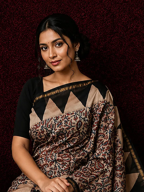 Kalamkari_Vaibhav_Chanderi_Silk_Saree_Husk_Beige