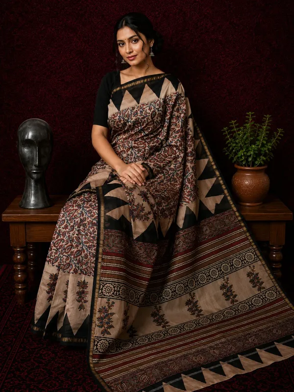 Kalamkari_Vaibhav_Chanderi_Silk_Saree_Husk_Beige