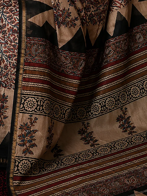 Kalamkari_Vaibhav_Chanderi_Silk_Saree_Husk_Beige