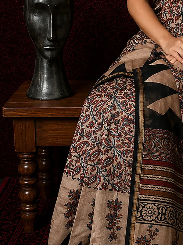 Kalamkari_Vaibhav_Chanderi_Silk_Saree_Husk_Beige