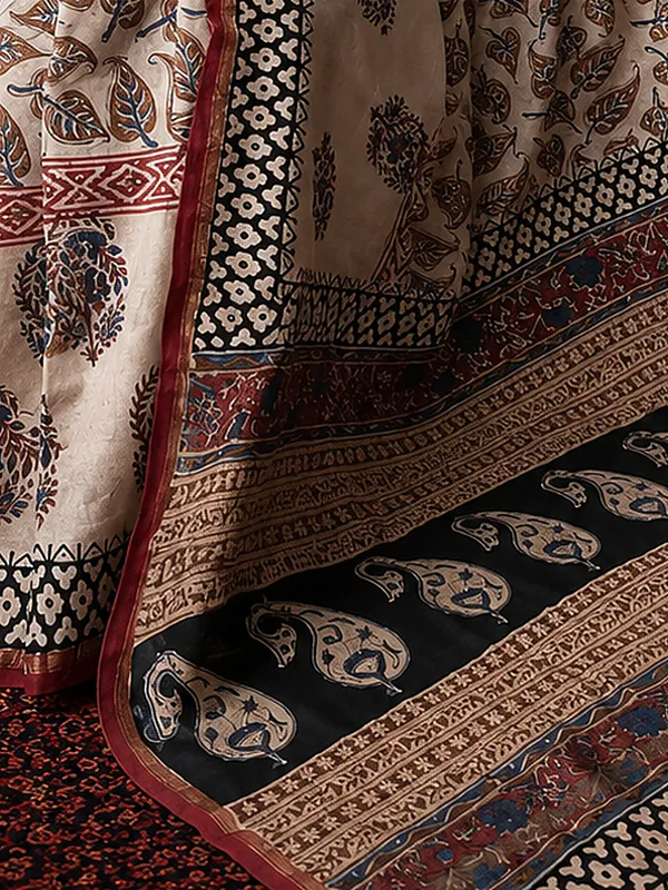 Kalamkari_Vaibhav_Chanderi_Silk_Saree_Cork_Beige