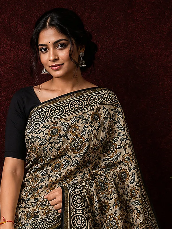 Kalamkari_Vaibhav_Chanderi_Silk_Saree_Warm_Beige