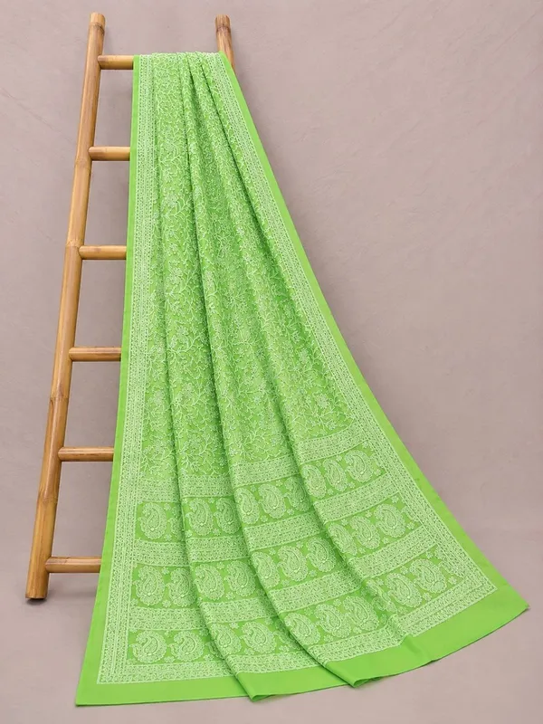 Ruhaani_Georgette_Chikankari_Saree_Lime_Green