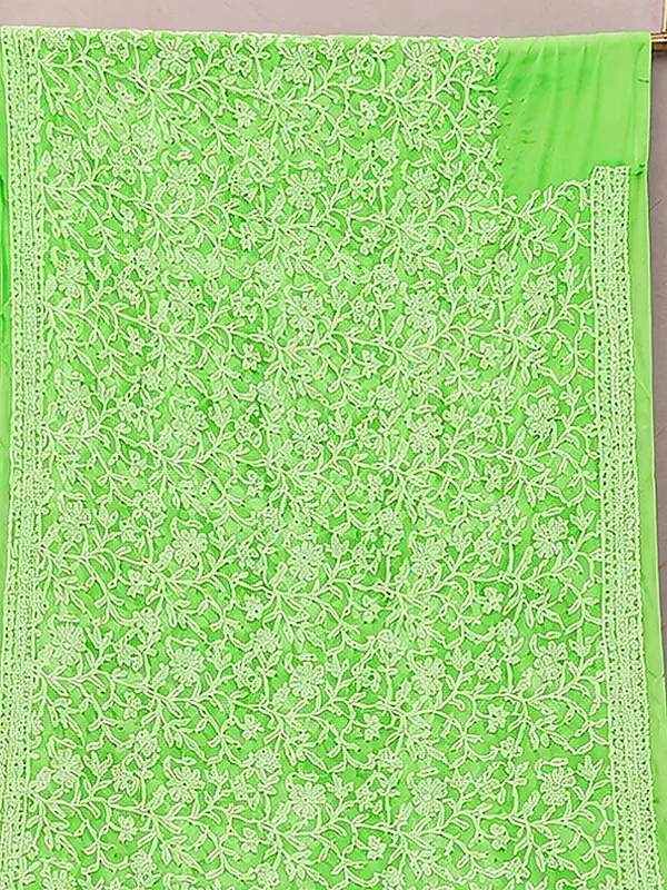 Ruhaani_Georgette_Chikankari_Saree_Lime_Green