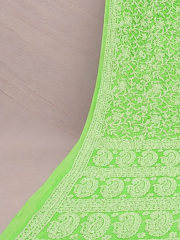 Ruhaani_Georgette_Chikankari_Saree_Lime_Green