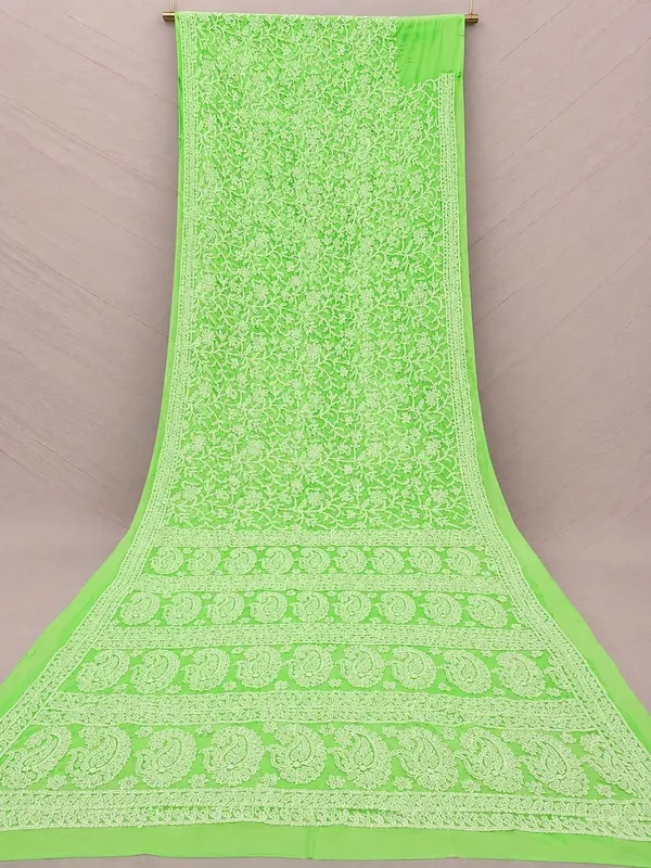 Ruhaani_Georgette_Chikankari_Saree_Lime_Green