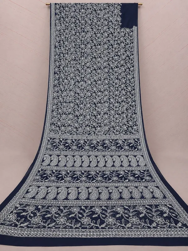 Ruhaani_Georgette_Chikankari_Saree_Navy_Blue