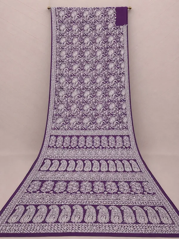 Ruhaani_Georgette_Chikankari_Saree_Dark_Purple