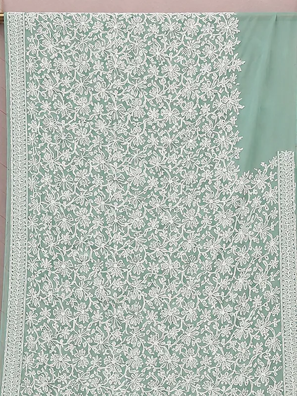 Ruhaani_Georgette_Chikankari_Saree_Sage_Green
