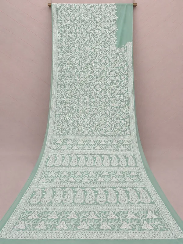Ruhaani_Georgette_Chikankari_Saree_Sage_Green