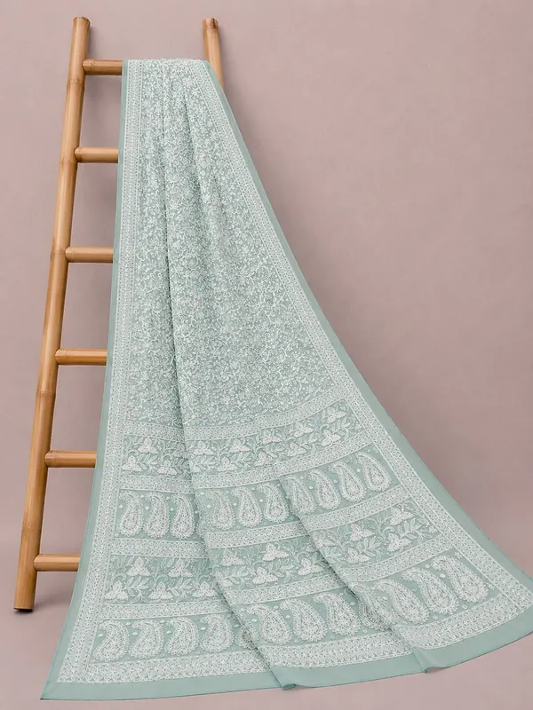 Ruhaani_Georgette_Chikankari_Saree_Sage_Green