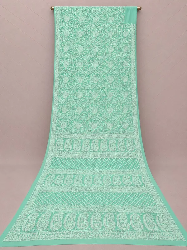 Ruhaani_Georgette_Chikankari_Saree_Aqua_Green