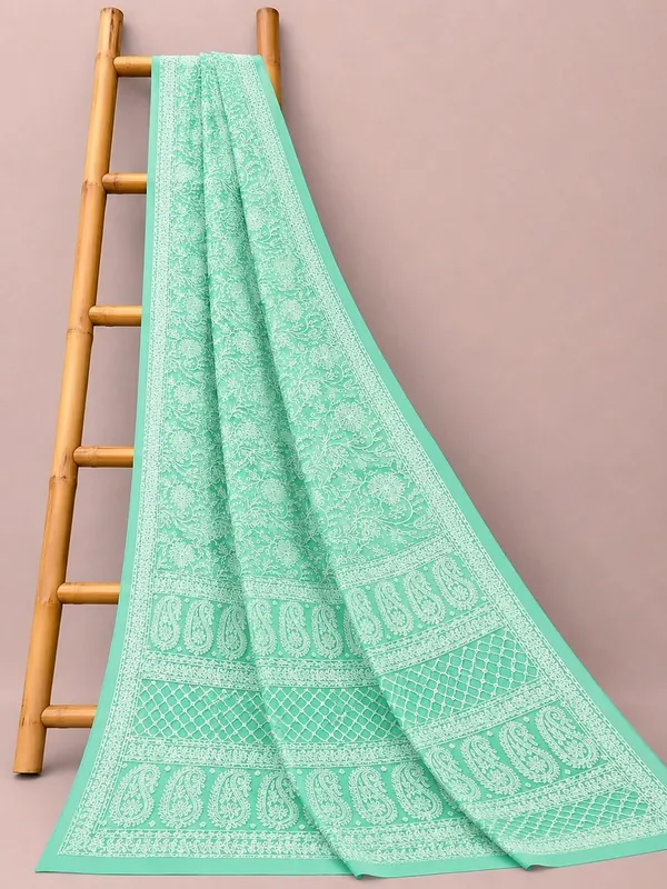 Ruhaani_Georgette_Chikankari_Saree_Aqua_Green