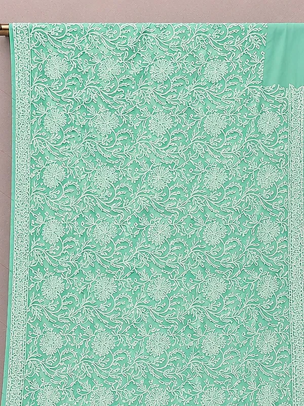 Ruhaani_Georgette_Chikankari_Saree_Aqua_Green