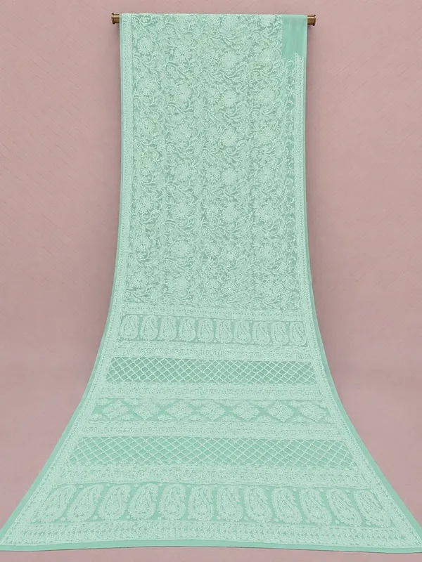 Ruhaani_Georgette_Chikankari_Saree_Turquoise