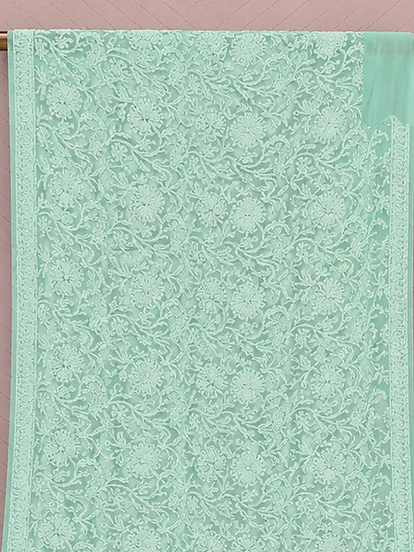 Ruhaani_Georgette_Chikankari_Saree_Turquoise