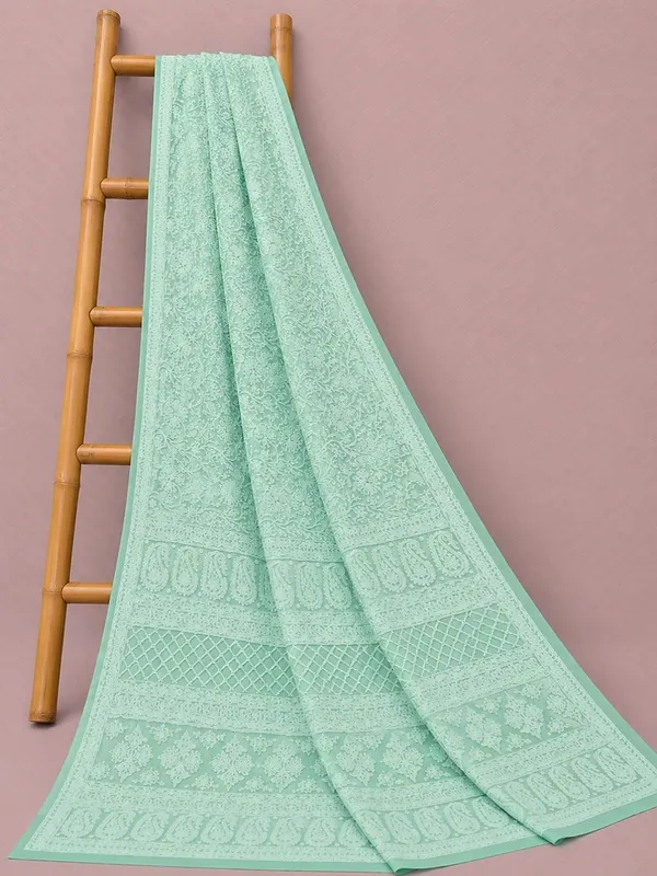 Ruhaani_Georgette_Chikankari_Saree_Turquoise