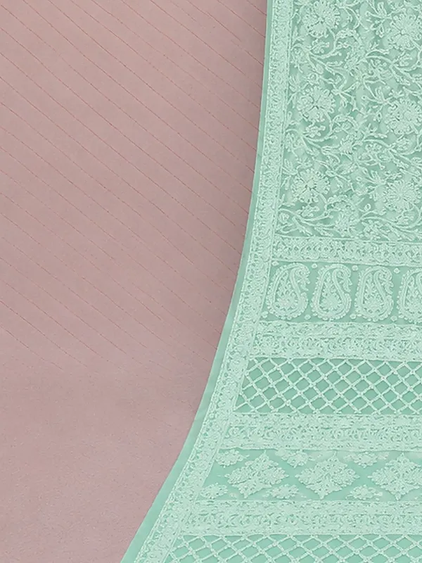 Ruhaani_Georgette_Chikankari_Saree_Turquoise