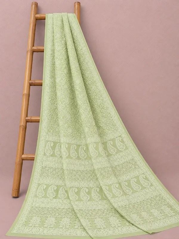 Ruhaani_Georgette_Chikankari_Saree_Bright_Green