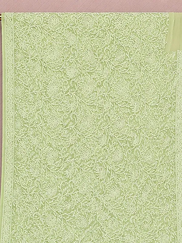 Ruhaani_Georgette_Chikankari_Saree_Bright_Green