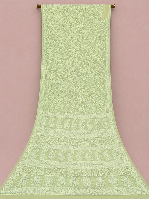 Ruhaani_Georgette_Chikankari_Saree_Bright_Green