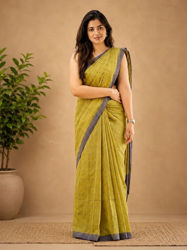 Vasudha_Khadi_Cotton_Handloom_Saree_Olive_Green