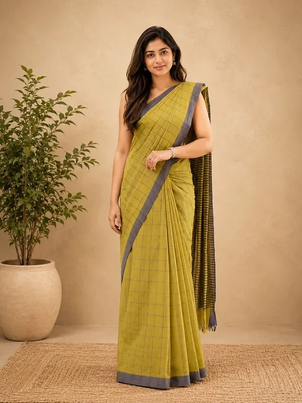 Vasudha_Khadi_Cotton_Handloom_Saree_Olive_Green