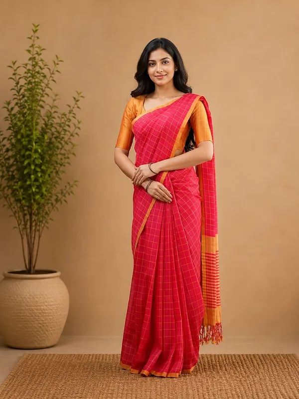 Vasudha_Khadi_Cotton_Handloom_Saree_Bright_Red