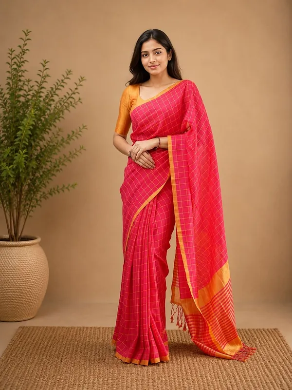 Vasudha_Khadi_Cotton_Handloom_Saree_Bright_Red