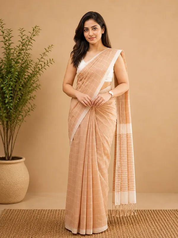 Vasudha_Khadi_Cotton_Handloom_Saree_Peach