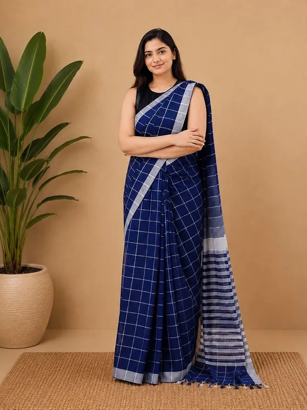 Vasudha_Khadi_Cotton_Handloom_Saree_Navy_Blue