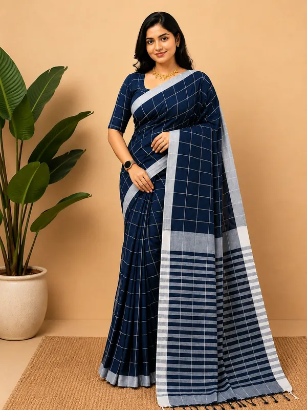 Vasudha_Khadi_Cotton_Handloom_Saree_Navy_Blue