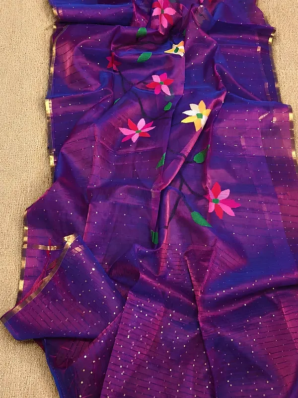 Kusum_Pure_Muslin_Jamdani_Sequin_Saree_Deep_Purple