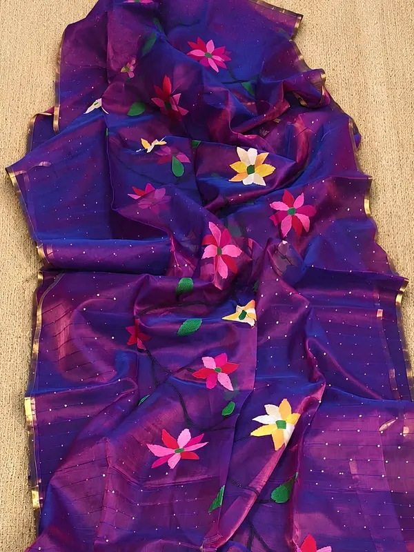 Kusum_Pure_Muslin_Jamdani_Sequin_Saree_Deep_Purple