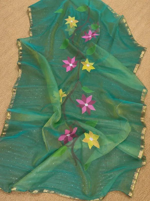 Kusum_Pure_Muslin_Jamdani_Sequin_Saree_Teal