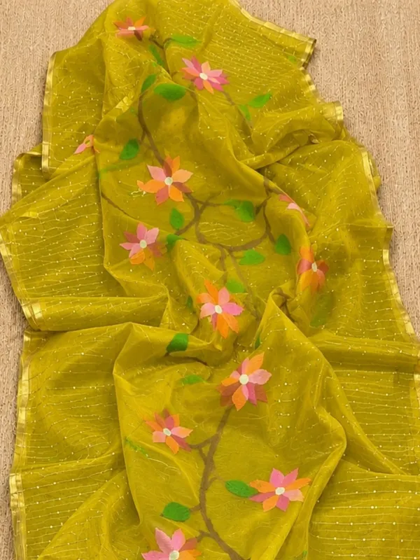 Kusum_Pure_Muslin_Jamdani_Sequin_Saree_Mustard_Yellow