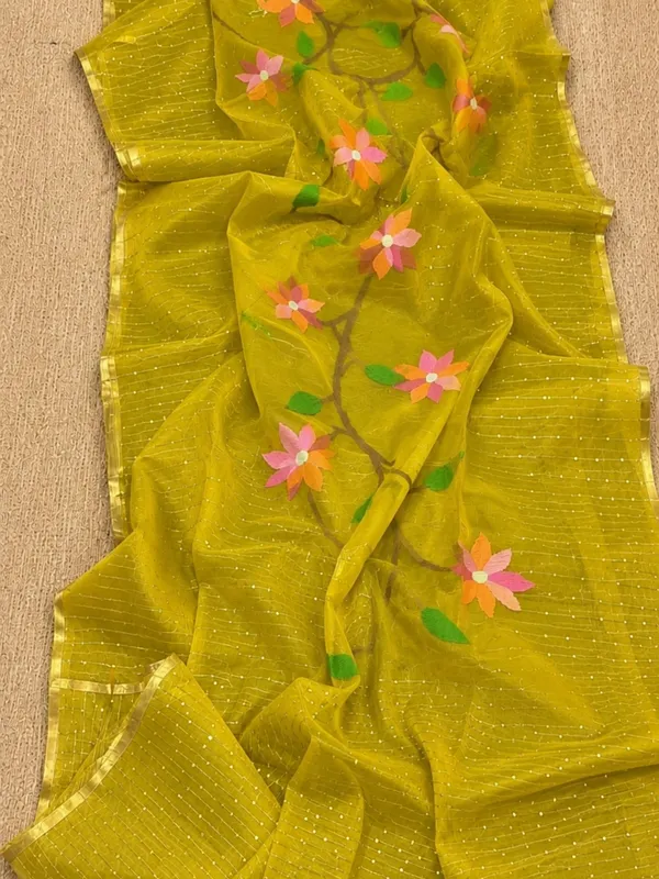 Kusum_Pure_Muslin_Jamdani_Sequin_Saree_Mustard_Yellow