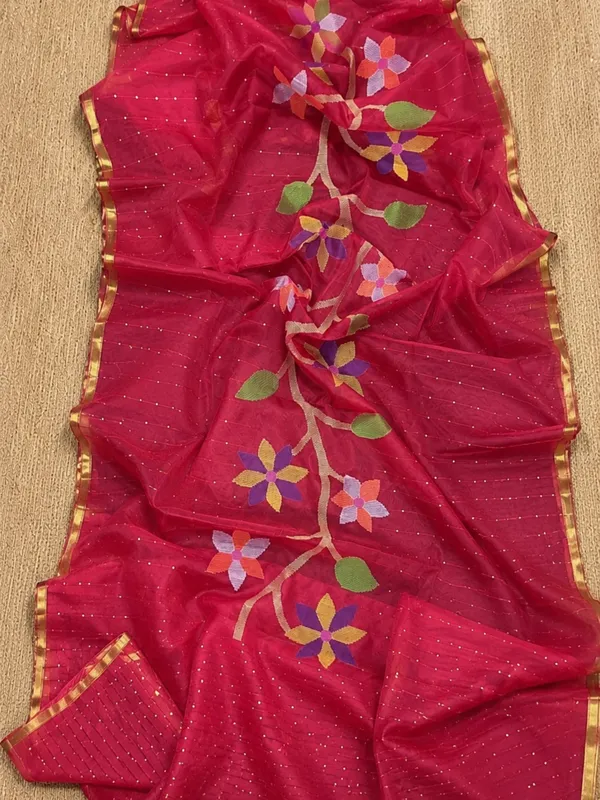 Kusum_Pure_Muslin_Jamdani_Sequin_Saree_Hot_Pink