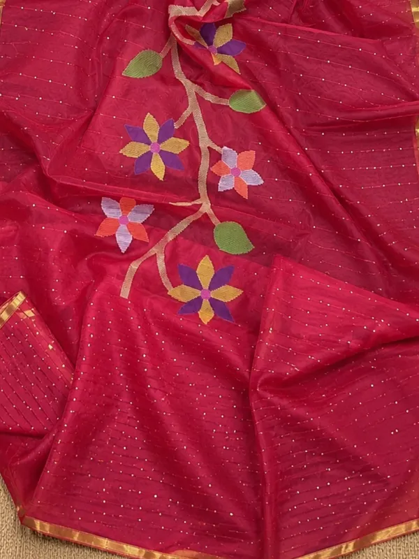 Kusum_Pure_Muslin_Jamdani_Sequin_Saree_Hot_Pink