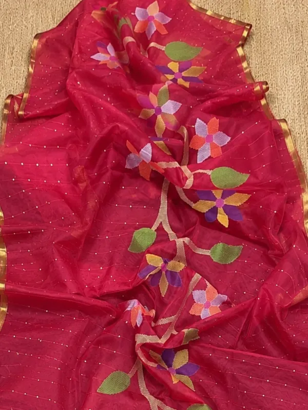Kusum_Pure_Muslin_Jamdani_Sequin_Saree_Hot_Pink