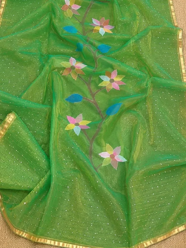 Kusum_Pure_Muslin_Jamdani_Sequin_Saree_Bright_Green