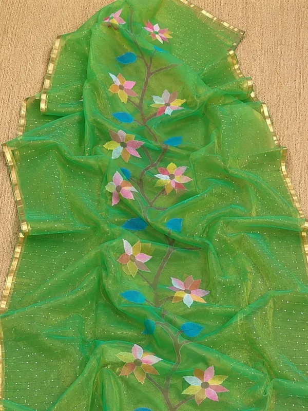 Kusum_Pure_Muslin_Jamdani_Sequin_Saree_Bright_Green