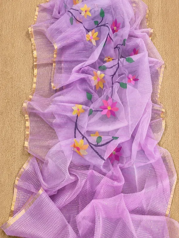Kusum_Pure_Muslin_Jamdani_Sequin_Saree_Lavendar