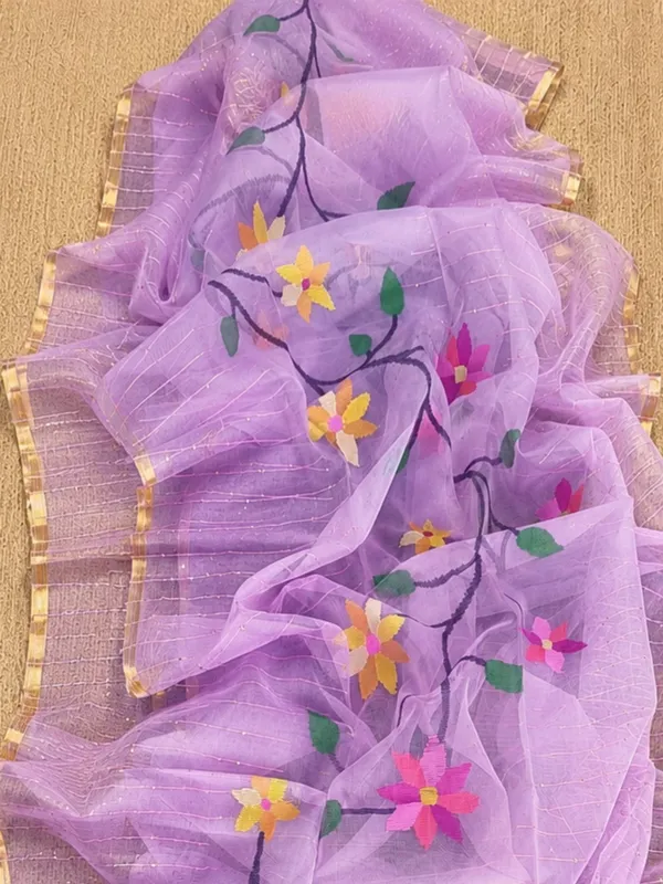 Kusum_Pure_Muslin_Jamdani_Sequin_Saree_Lavendar
