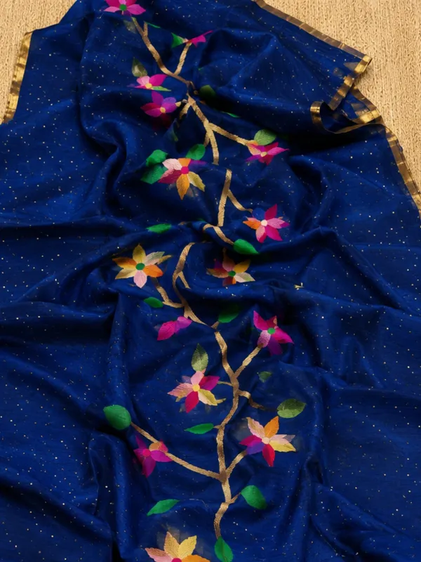 Kusum_Pure_Muslin_Jamdani_Sequin_Saree_Royal_Blue